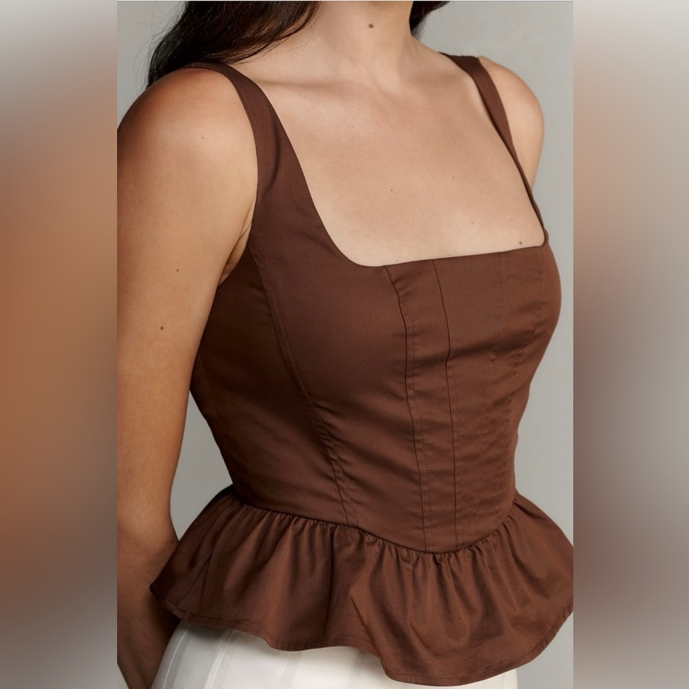 NWT Anthropologie Square Neck Corset Peplum Tank Brown size XL - Picture 4 of 6